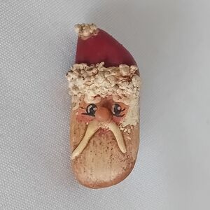 Vintage Handmade Wood Santa Claus Brooch
